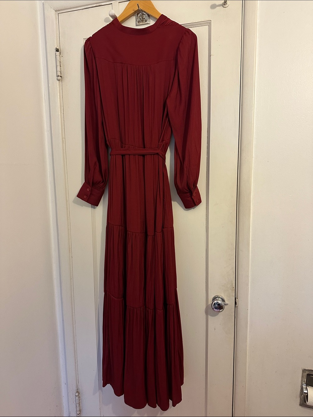 Banana Republic Deep Wine Long Sleeve Maxi Dress with Waist Tie - Picture 4 of 6